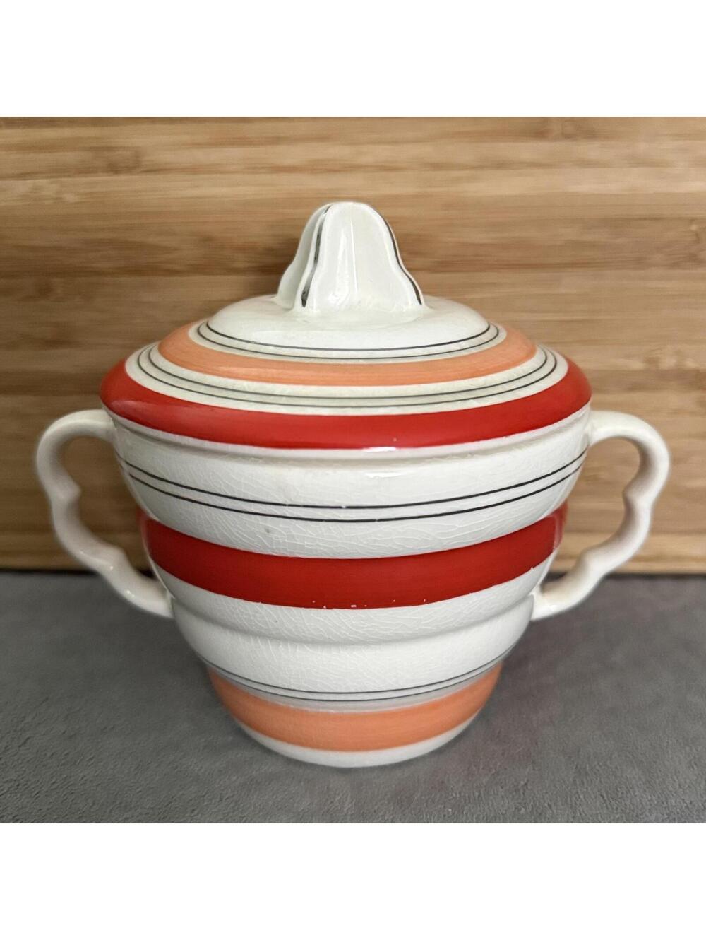 Sebring Pottery "The Aristocrat" Striped Lidded Sugar Bowl VTG 1934 Art Deco